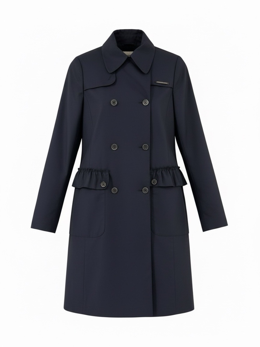 Liu Jo dark Navy Double-Breasted Trench Coat with Ruffle Pockets. Never worn.